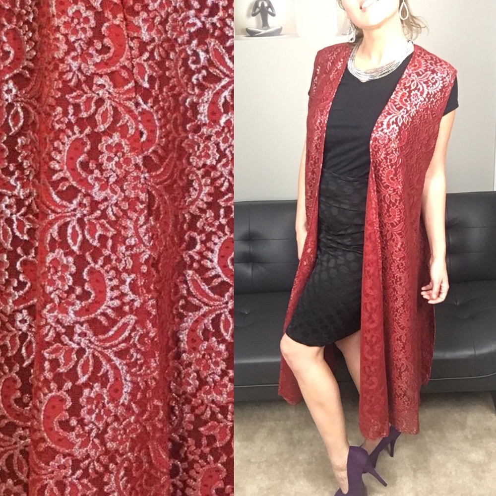 LuLaRoe frosted ruby red lace elegant Joy vest